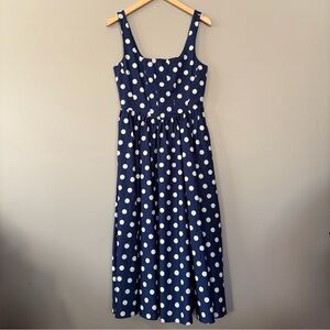 NWT Wayf Polka Dot Midi Corset Dress Size Small Navy Blue White